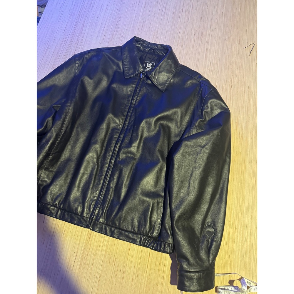 Gear For Sports Mens Black Leather Bomber Jacket XL Full Zip Quilted Lining 40